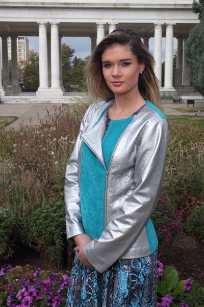 Tuquoise Grey Faux Lether Jacket